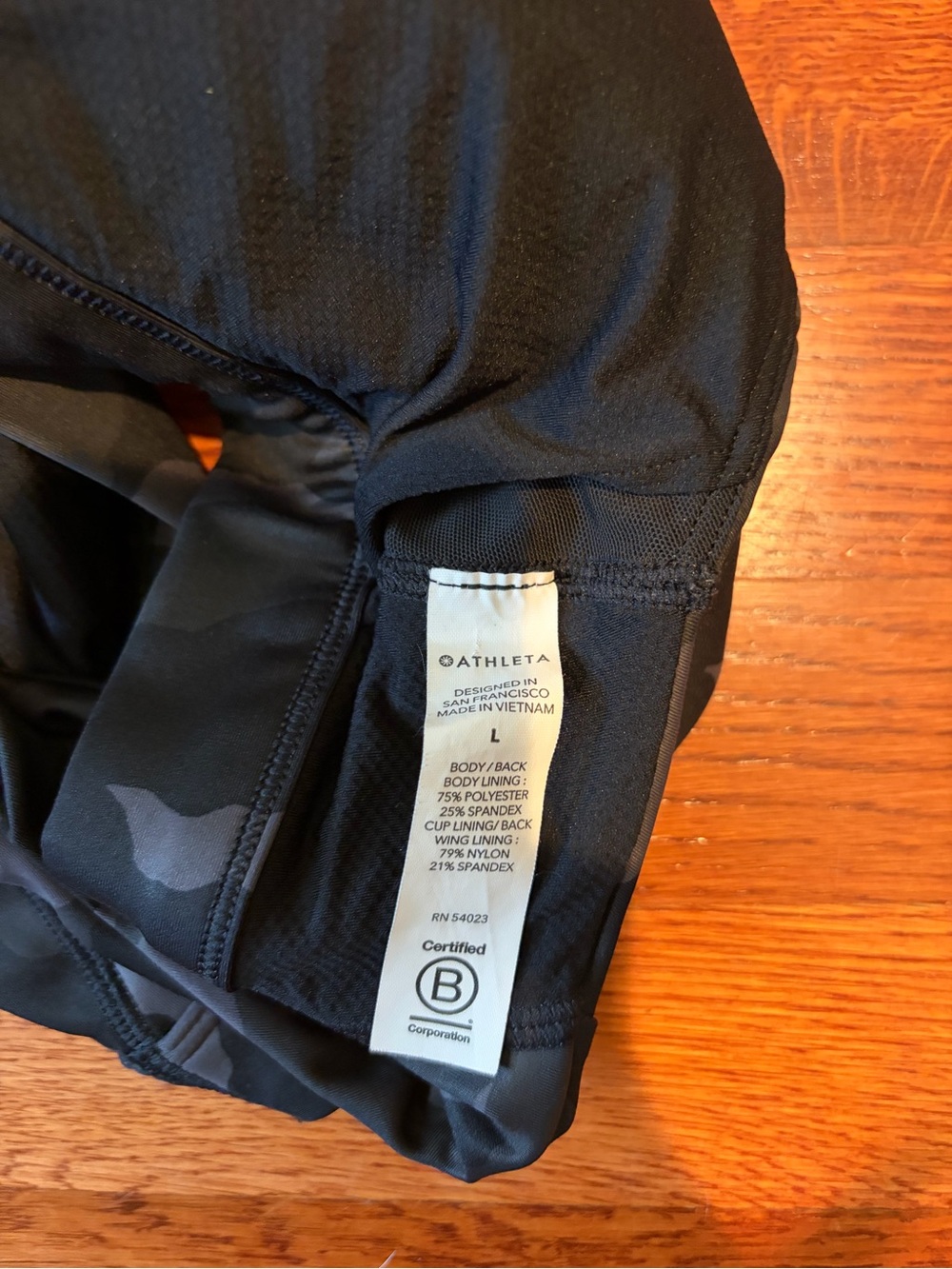 Athleta Women's Camo Racerback Sports Bra - Black/Gray size Large - Picture 3 of 3